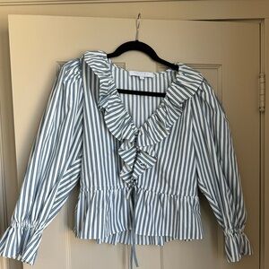 Hunter Bell Striped Ruffle Top, Size S